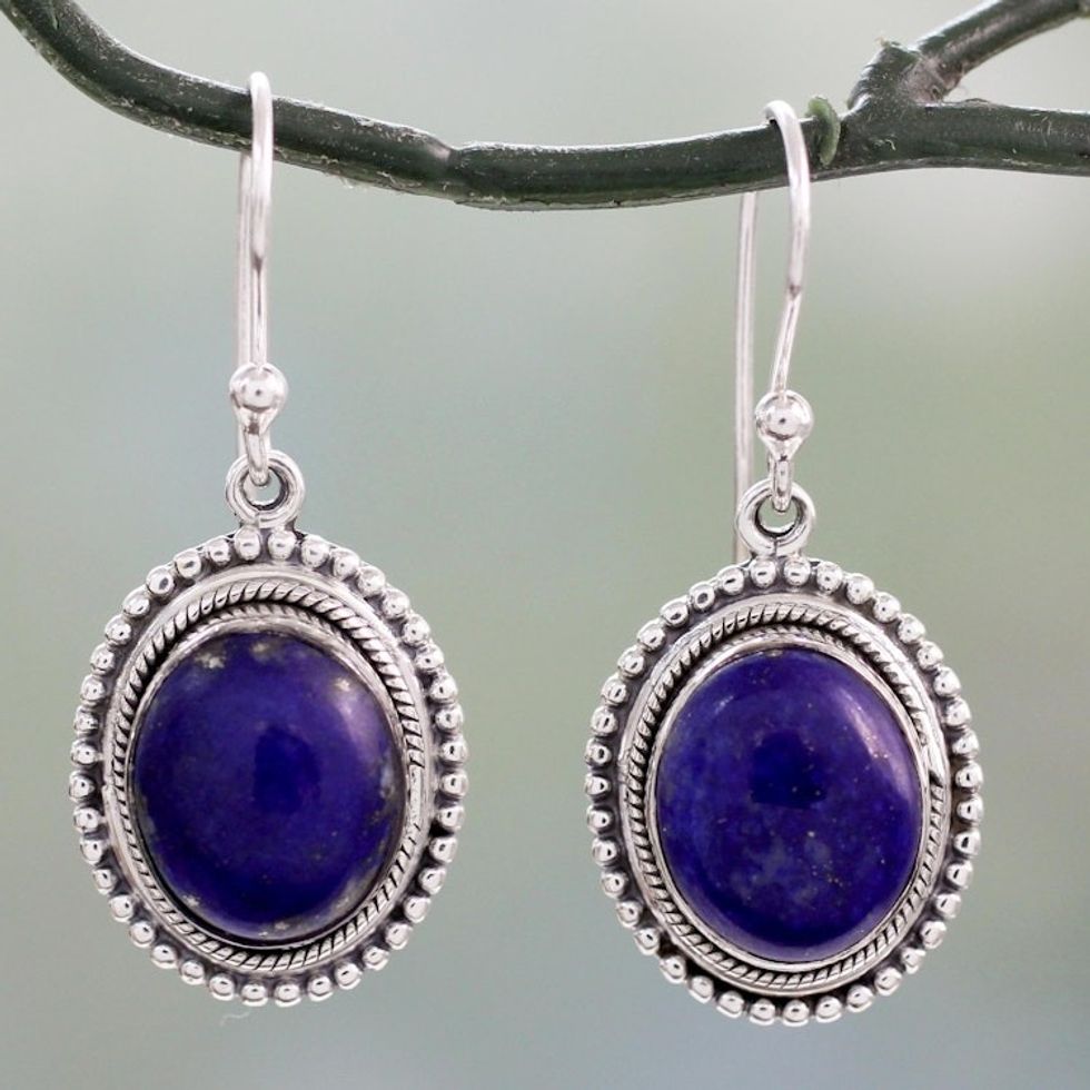 Lapis Lazuli on Artisan Crafted 925 Silver Hook Earrings 'True Clarity'