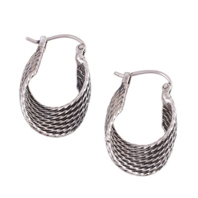 Alternate image for Unique Sterling Silver Hoop Earrings with Twist Design Turn Around