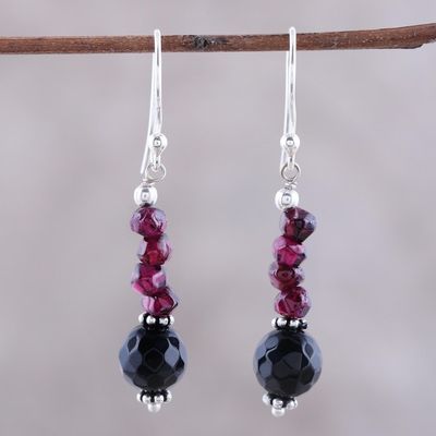 Alternate image for Garnet and onyx dangle earrings Night of Passion
