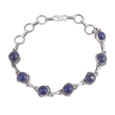 Alternate image for Lapis Lazuli and Sterling Silver Link Bracelet from India Charming Orbs