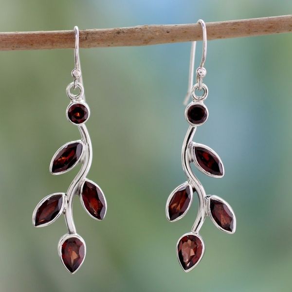 Alternate image for Garnet and Sterling Silver Earrings Indian Jewelry Scarlet Bouquet