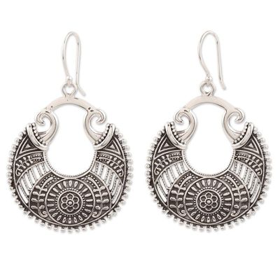 Alternate image for Round Floral Sterling Silver Dangle Earrings from India Floral Descent