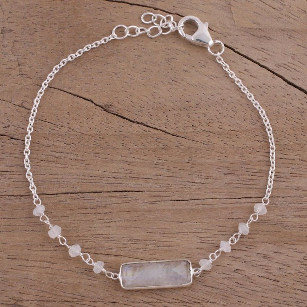 Rainbow Moonstone Beaded Pendant Bracelet from India 'Magical Prism'