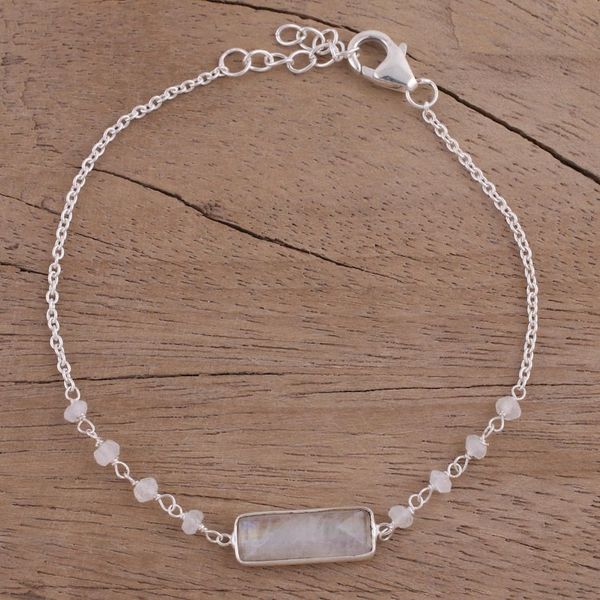 Alternate image for Rainbow Moonstone Beaded Pendant Bracelet from India Magical Prism