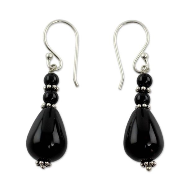 Alternate image for Artisan Crafted Onyx and Sterling Silver Earrings Orissa Odyssey