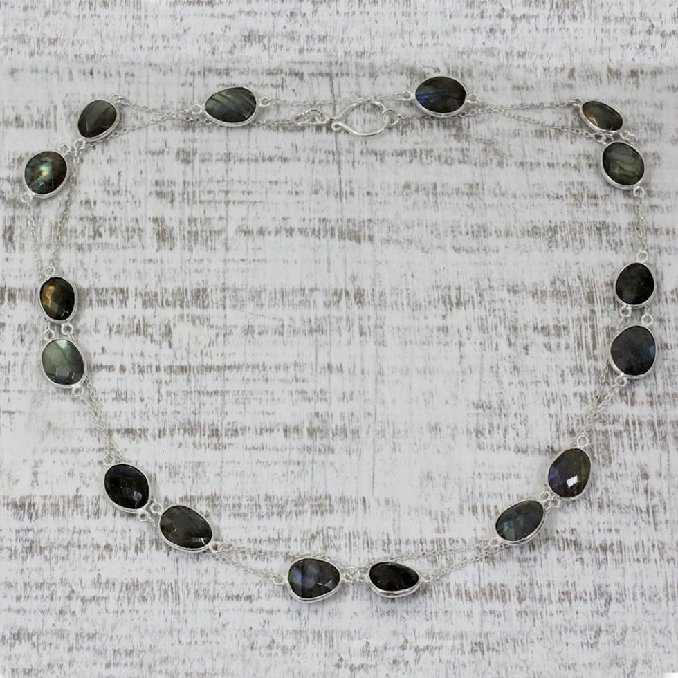 Labradorite and Sterling Silver Necklace Indian Jewelry 'Duduma Majesty'