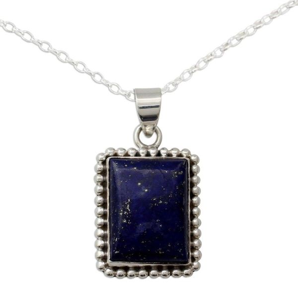 Alternate image for 925 Sterling Silver Necklace from India with Lapis Lazuli Good Will Spirit