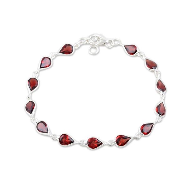 Alternate image for 9-Carat Faceted Garnet Link Bracelet Crafted in India Perseverance Rain
