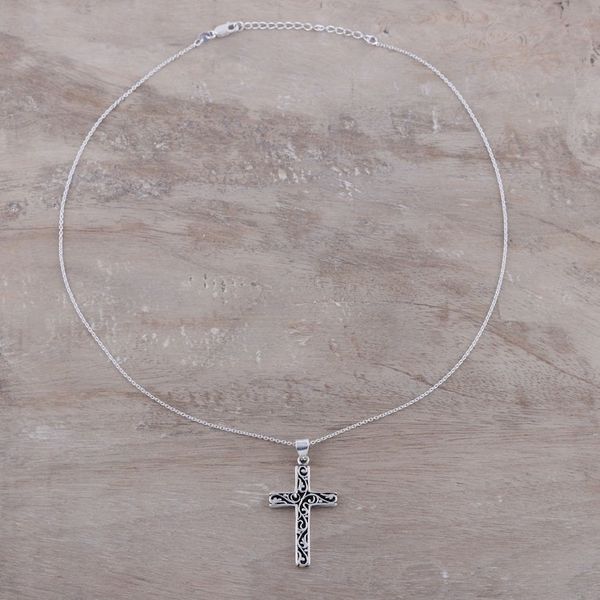 Alternate image for Handcrafted Sterling Silver Ornate Cross Pendant Necklace Adorned Cross