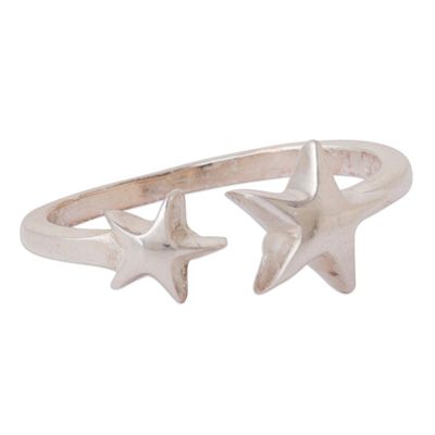 Alternate image for Star-Themed High-Plished Sterling Silver Wrap Ring Shining Cosmos