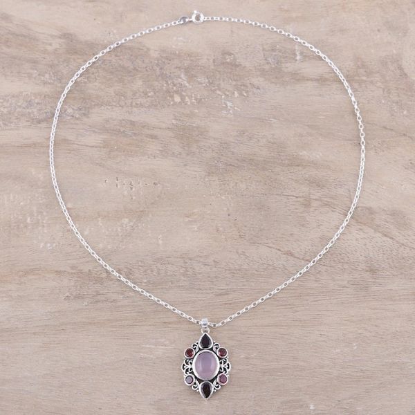 Alternate image for Garnet and Rose Quartz Pendant Necklace from India Glory of Red