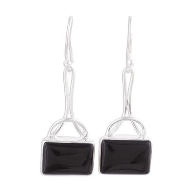 Alternate image for Black Onyx Rectangular Dangle Earrings from India Mystical Gaze in Black