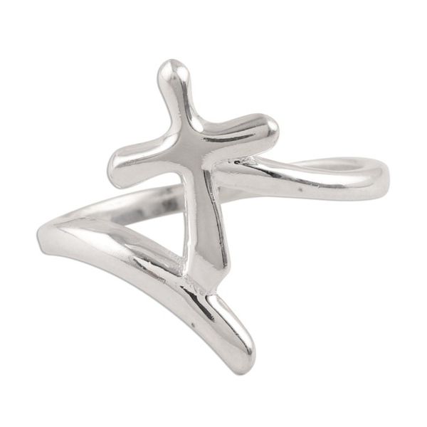 Alternate image for Sterling Silver Cross Band Ring from India Holy Faith