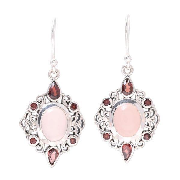 Alternate image for Garnet and Rose Quartz Dangle Earrings from India Glory of Red