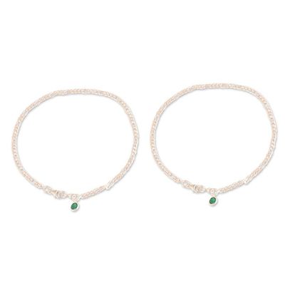 Alternate image for Pair of Green Onyx Sterling Silver Anklets from India Green Nobility