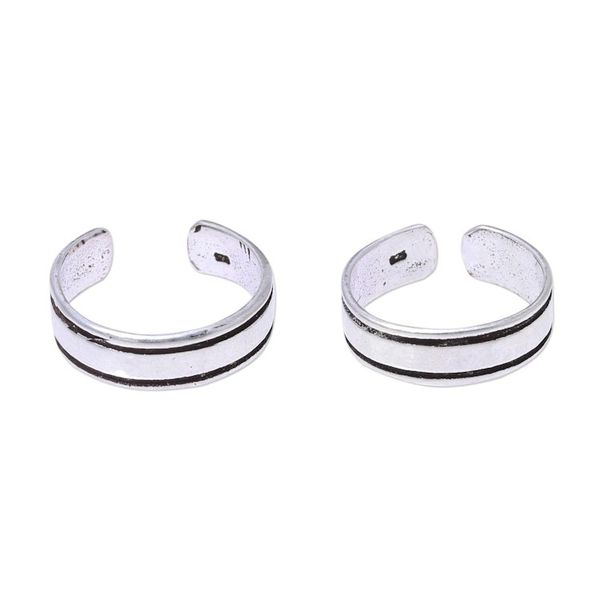 Alternate image for Sterling Silver Adjustable Striped Pair of Toe Rings Divine Minimalism