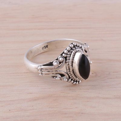 Alternate image for Onyx and Sterling Silver Single Stone Ring from India Midnight Luxury