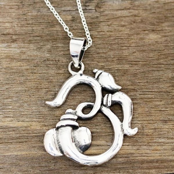 Alternate image for Sterling Silver Om Pendant Necklace from India Fascinating Om