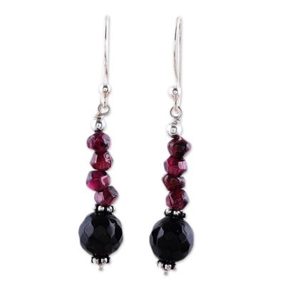 Alternate image for Garnet and onyx dangle earrings Night of Passion