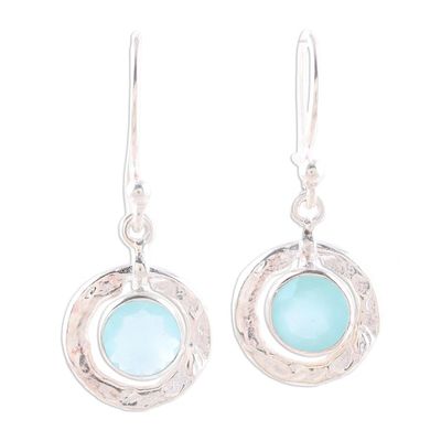 Alternate image for Round Aqua Chalcedony and Sterling Silver Dangle Earrings Sky Rings
