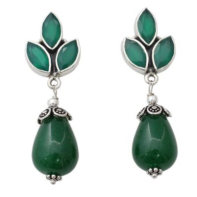 Alternate image for Glossy Green Earrings with Onyx and Chalcedony from India Glowing Green