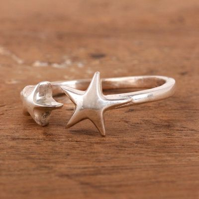 Alternate image for Star-Themed High-Plished Sterling Silver Wrap Ring Shining Cosmos