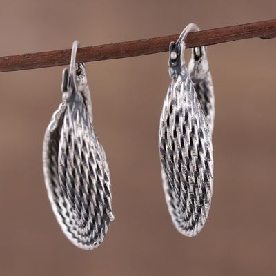 Alternate image for Unique Sterling Silver Hoop Earrings with Twist Design Turn Around