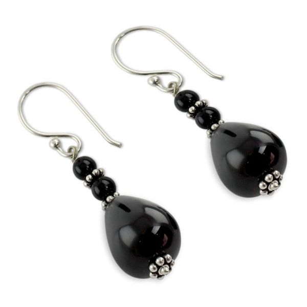 Alternate image for Artisan Crafted Onyx and Sterling Silver Earrings Orissa Odyssey