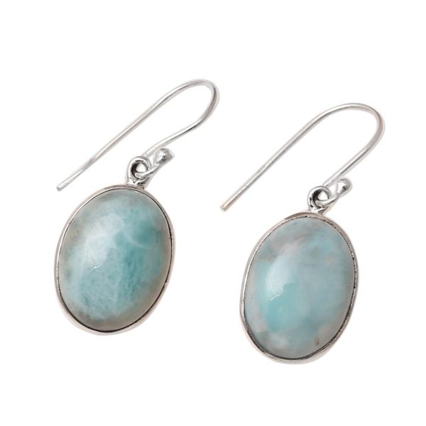 Alternate image for Oval Larimar Dangle Earrings from India Oval Expanse