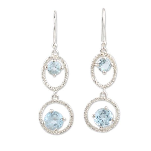 Alternate image for Hand Crafted Blue Topaz and Sterling Silver Dangle Earrings Winter Romance in Blue