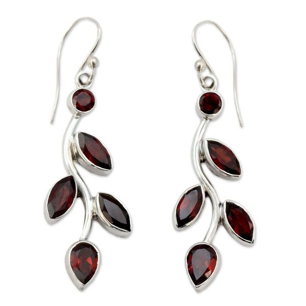 Alternate image for Garnet and Sterling Silver Earrings Indian Jewelry Scarlet Bouquet