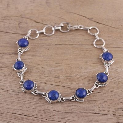 Alternate image for Lapis Lazuli and Sterling Silver Link Bracelet from India Charming Orbs