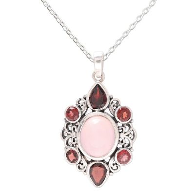 Alternate image for Garnet and Rose Quartz Pendant Necklace from India Glory of Red