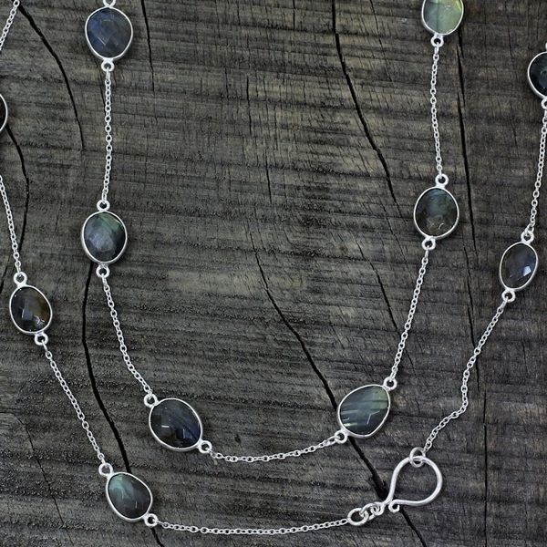 Alternate image for Labradorite and Sterling Silver Necklace Indian Jewelry Duduma Majesty