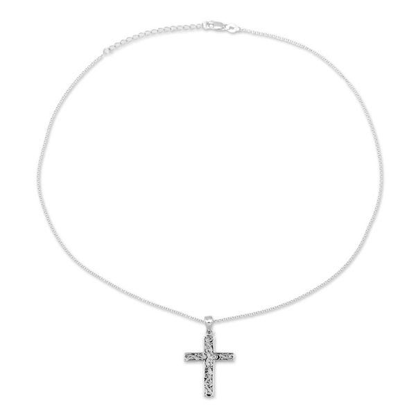 Alternate image for Handcrafted Sterling Silver Ornate Cross Pendant Necklace Adorned Cross