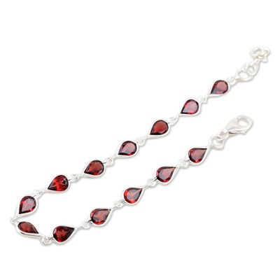 Alternate image for 9-Carat Faceted Garnet Link Bracelet Crafted in India Perseverance Rain