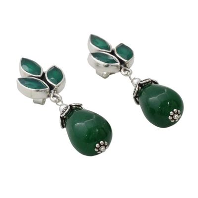 Alternate image for Glossy Green Earrings with Onyx and Chalcedony from India Glowing Green