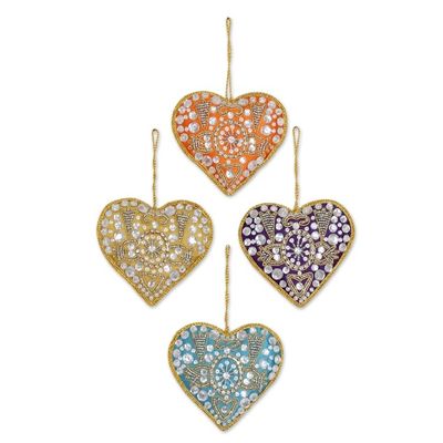Alternate image for 4 Heart Shaped Multicolored Embroidered Ornaments from India Colorful Hearts
