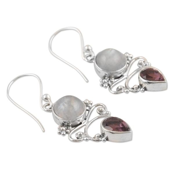 Alternate image for Amethyst and Rainbow Moonstone Dangle Earrings Mystic Tide