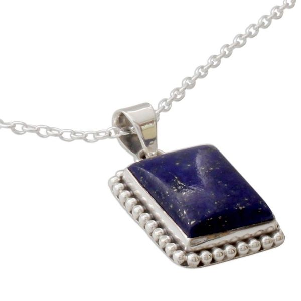 Alternate image for 925 Sterling Silver Necklace from India with Lapis Lazuli Good Will Spirit