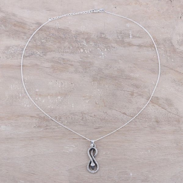 Alternate image for 925 Sterling Silver Serpent Pendant Necklace from India Twisting Serpent