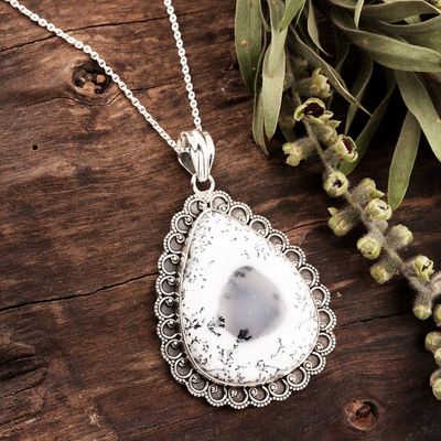 Alternate image for Dendritic Opal and Sterling Silver Pendant Necklace Gathering Storm