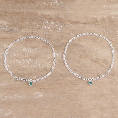 Alternate image for Pair of Green Onyx Sterling Silver Anklets from India Green Nobility
