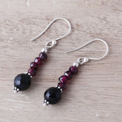 Alternate image for Garnet and onyx dangle earrings Night of Passion