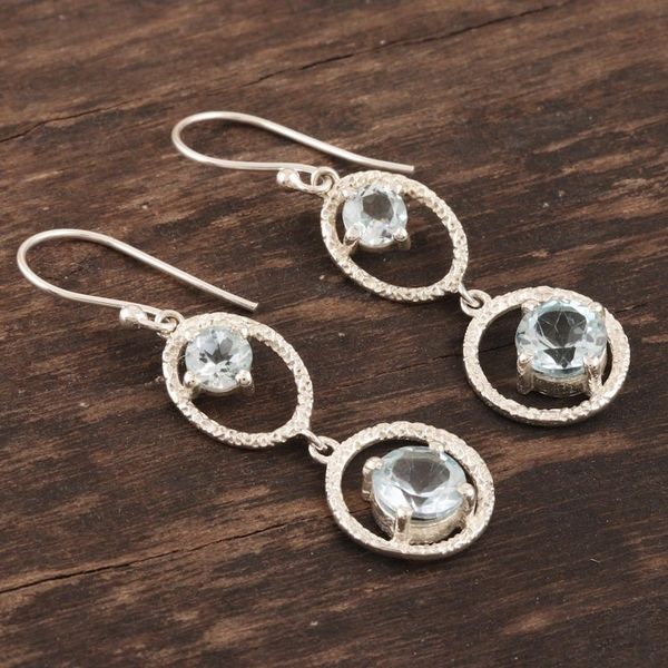 Alternate image for Hand Crafted Blue Topaz and Sterling Silver Dangle Earrings Winter Romance in Blue