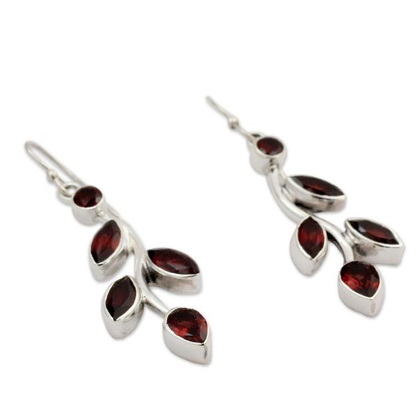 Alternate image for Garnet and Sterling Silver Earrings Indian Jewelry Scarlet Bouquet
