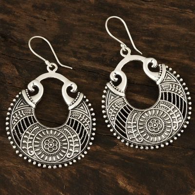 Alternate image for Round Floral Sterling Silver Dangle Earrings from India Floral Descent
