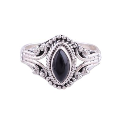Alternate image for Onyx and Sterling Silver Single Stone Ring from India Midnight Luxury