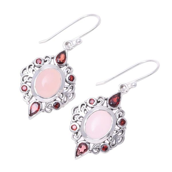Alternate image for Garnet and Rose Quartz Dangle Earrings from India Glory of Red