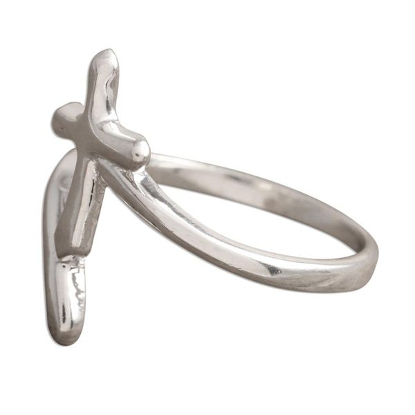 Alternate image for Sterling Silver Cross Band Ring from India Holy Faith